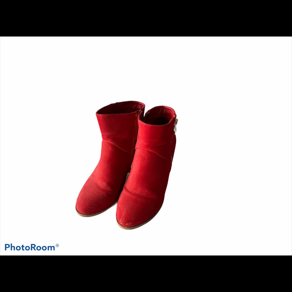 Red Shoes with Gold faux zipper